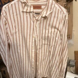 Machine Men's Casual Cream and Brown Striped Shirt
